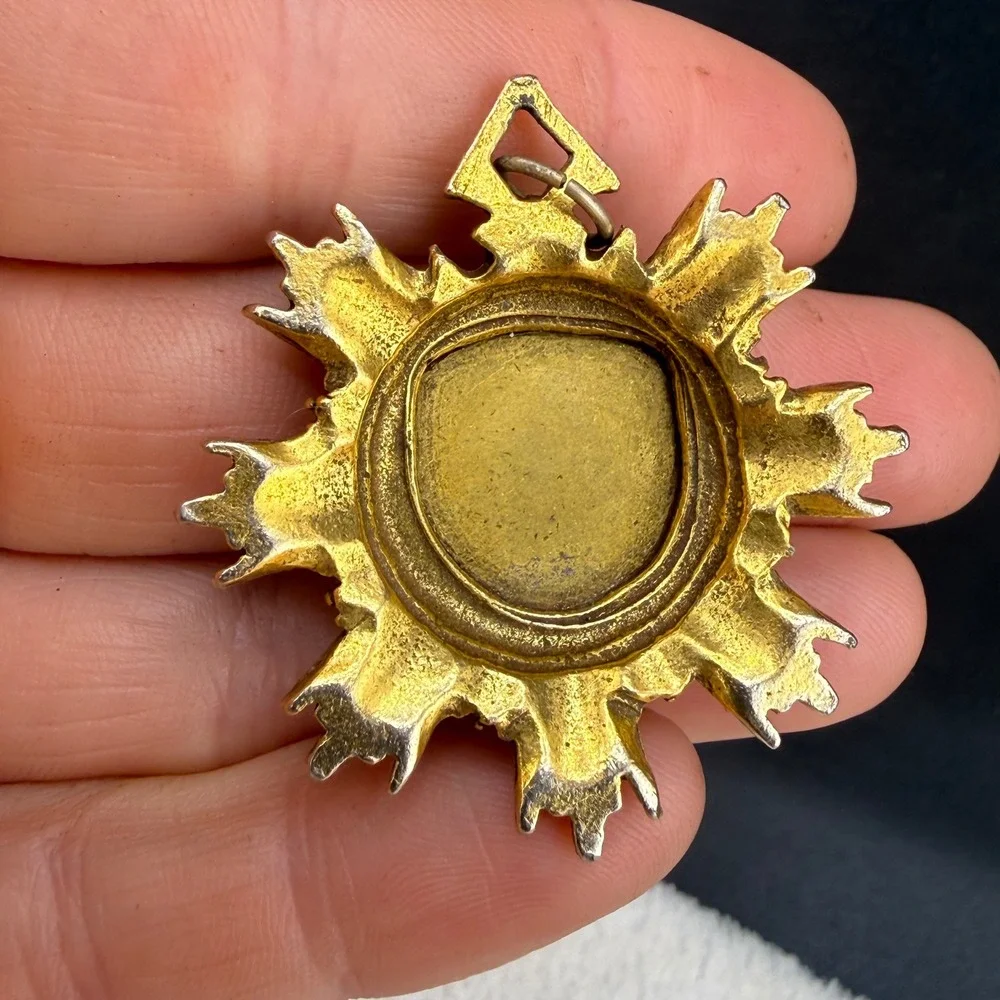 Vintage Heraldic Star Pendant Gold Tone Enamel Lions Sword Medallion READ